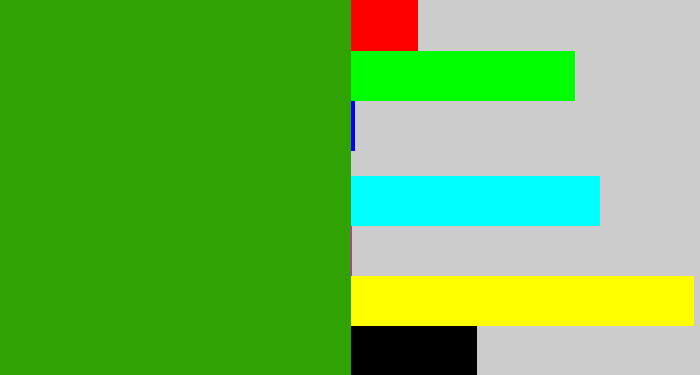 Hex color #30a303 - grassy green
