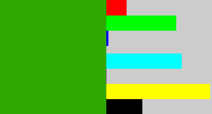 Hex color #30a804 - grassy green