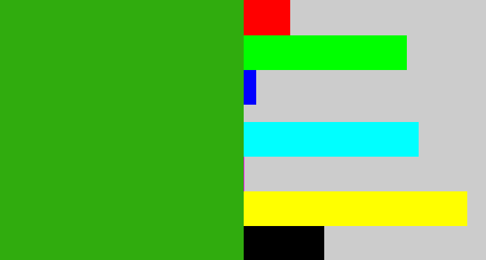 Hex color #30ac0e - grass green