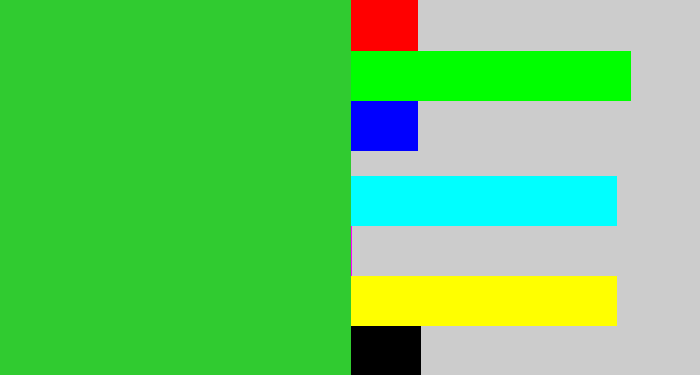 Hex color #30cb30 - medium green