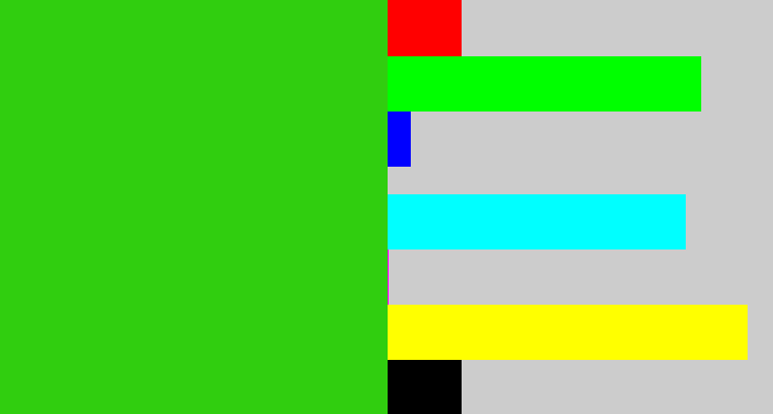 Hex color #30ce0f - vivid green