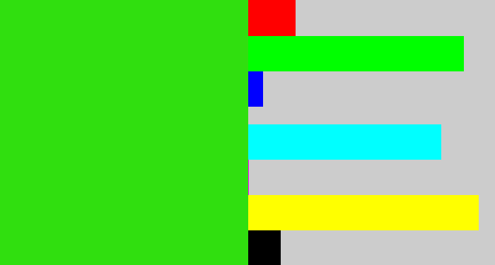 Hex color #30df0f - vivid green
