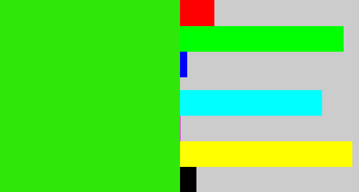 Hex color #30e70a - vivid green