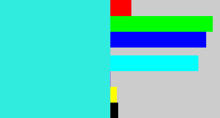 Hex color #30ecdf - bright light blue