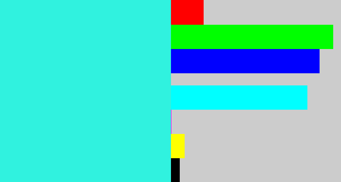 Hex color #30f2df - bright light blue