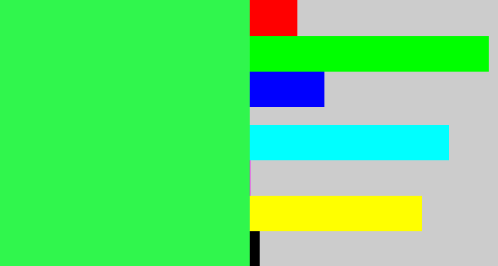 Hex color #30f64d - bright light green