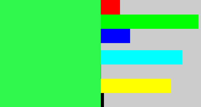 Hex color #30f74a - bright light green
