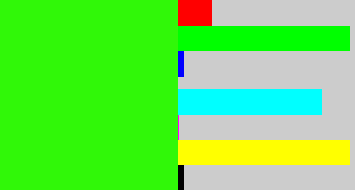 Hex color #30f808 - vivid green