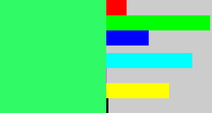 Hex color #30fb66 - bright light green