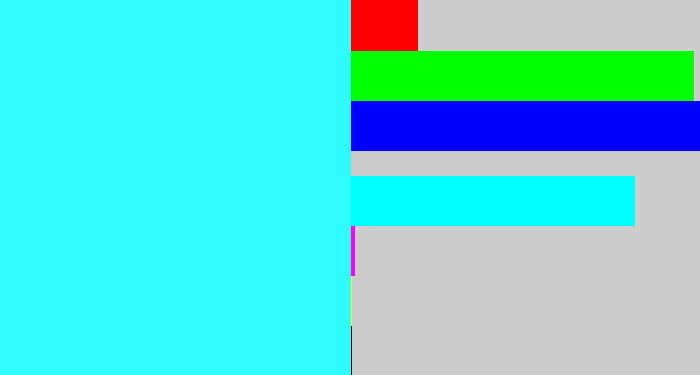 Hex color #30fbfe - bright light blue