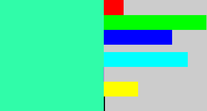 Hex color #30fca9 - greenish cyan