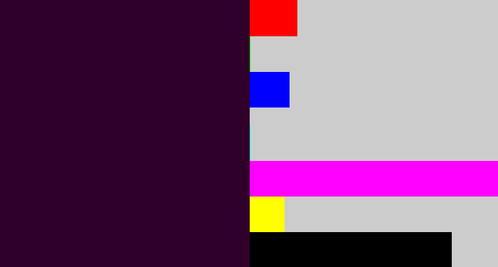Hex color #31002a - very dark purple