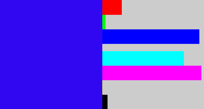 Hex color #3107f2 - ultramarine blue