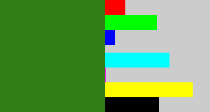 Hex color #317e16 - tree green