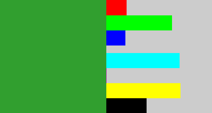 Hex color #319f2f - medium green