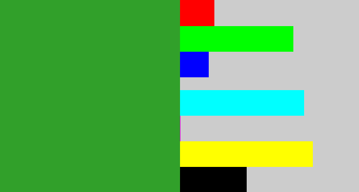 Hex color #31a02a - medium green