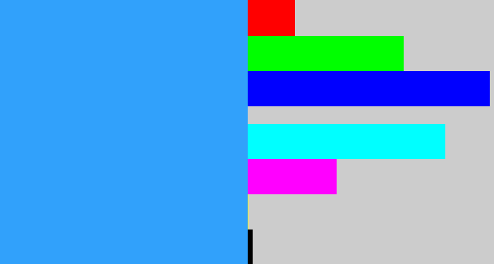 Hex color #31a1fb - dodger blue