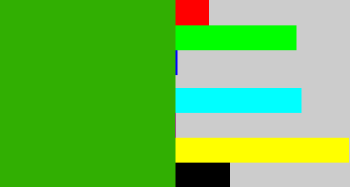 Hex color #31af02 - grassy green