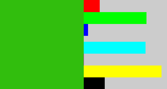 Hex color #31be0d - green