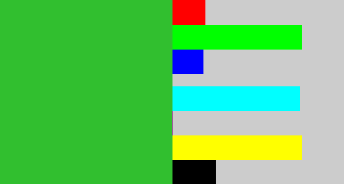 Hex color #31bf2f - medium green