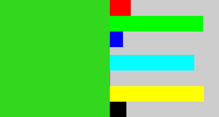 Hex color #31d81e - vivid green