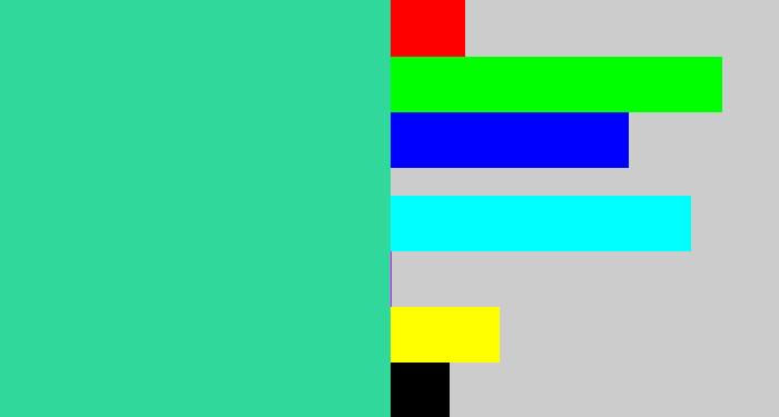 Hex color #31d89c - greenblue
