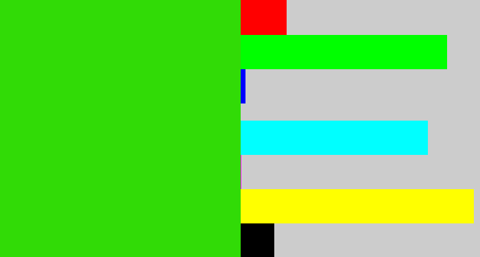 Hex color #31db06 - vivid green