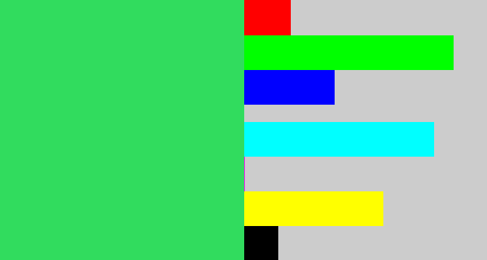 Hex color #31dc5e - algae green