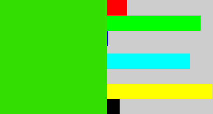 Hex color #31e002 - vivid green