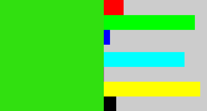 Hex color #31e010 - vivid green