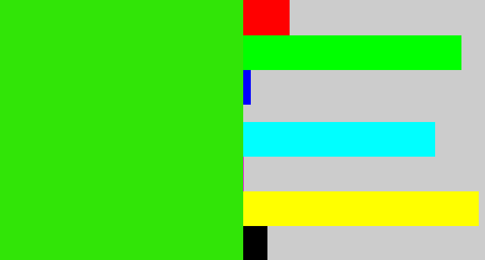 Hex color #31e507 - vivid green