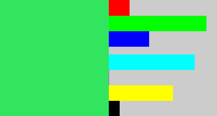Hex color #31e55f - bright light green