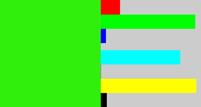 Hex color #31ef0d - vivid green