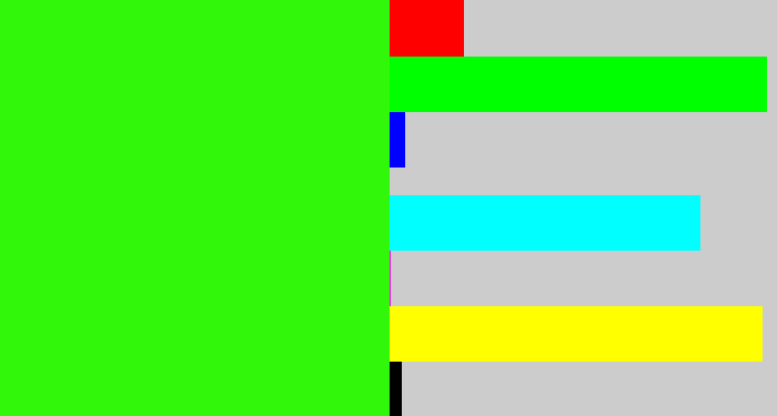 Hex color #31f70a - vivid green
