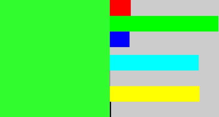 Hex color #31fd2e - hot green