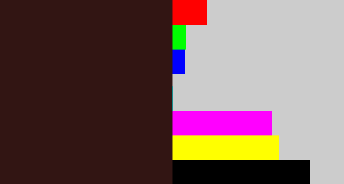Hex color #321513 - dark brown