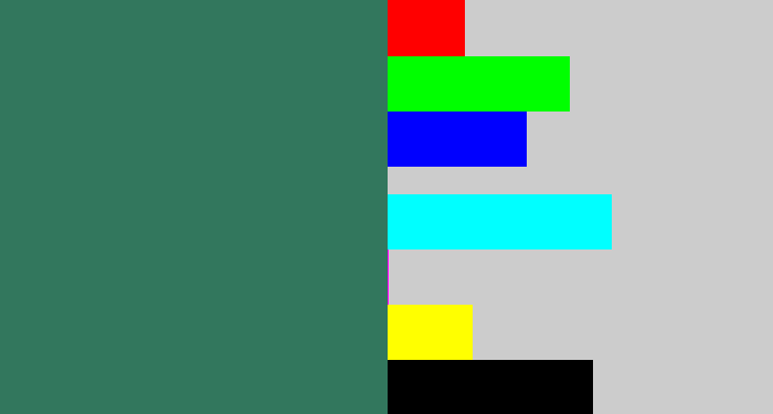 Hex color #32775d - dark green blue