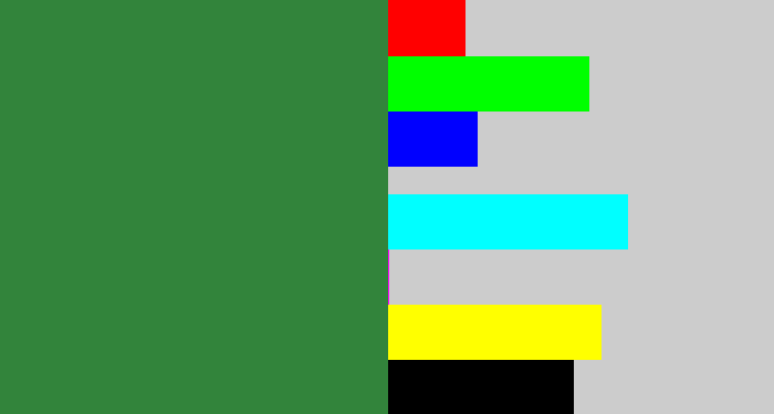 Hex color #32843b - darkish green