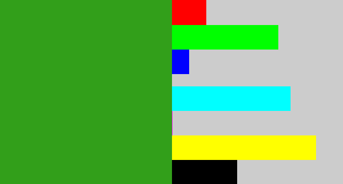 Hex color #329f1a - grass green