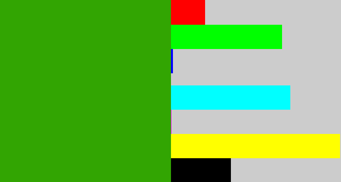 Hex color #32a502 - grassy green