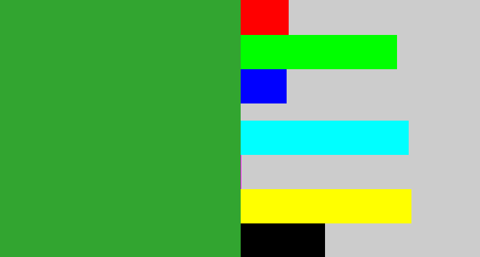 Hex color #32a530 - medium green