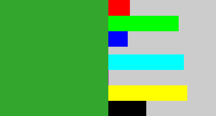 Hex color #32a62d - medium green