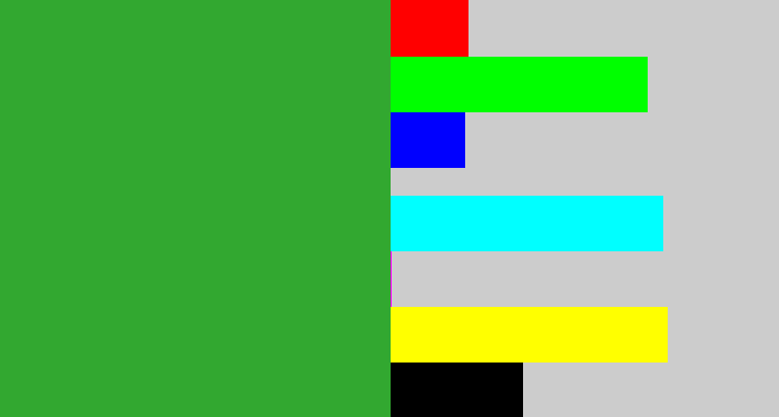 Hex color #32a830 - medium green