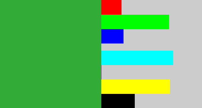Hex color #32ab37 - medium green