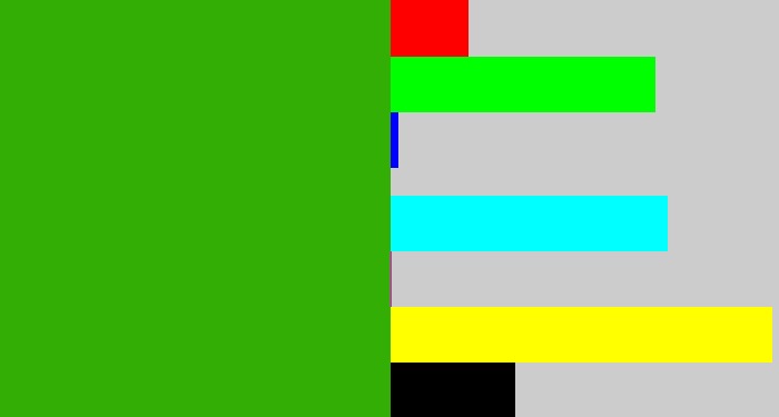 Hex color #32ae04 - grassy green