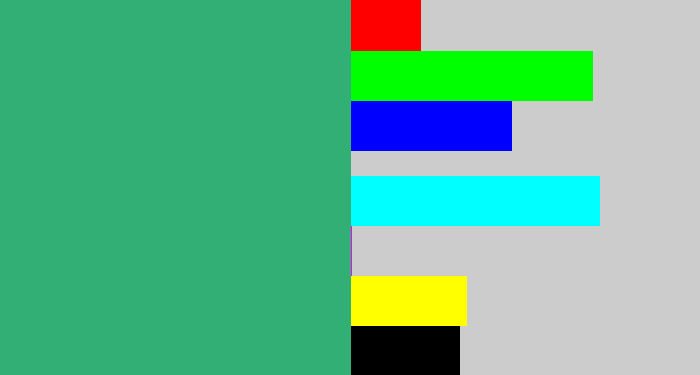 Hex color #32af75 - bluey green