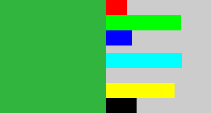 Hex color #32b53f - medium green
