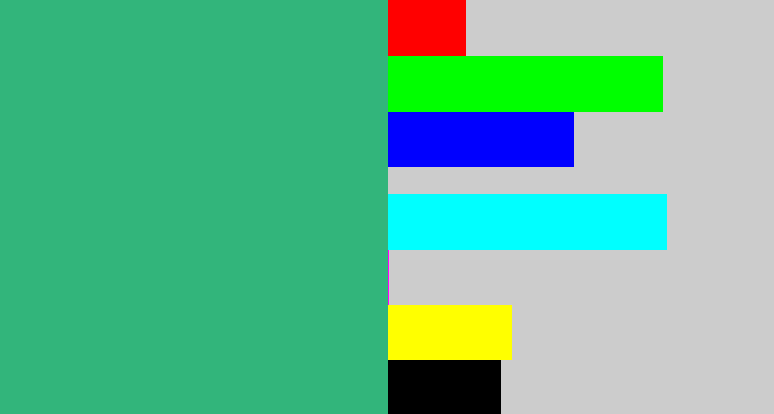 Hex color #32b57b - bluey green