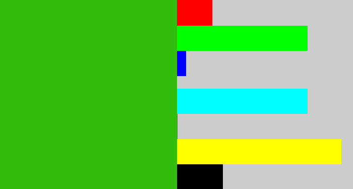 Hex color #32bd0d - green