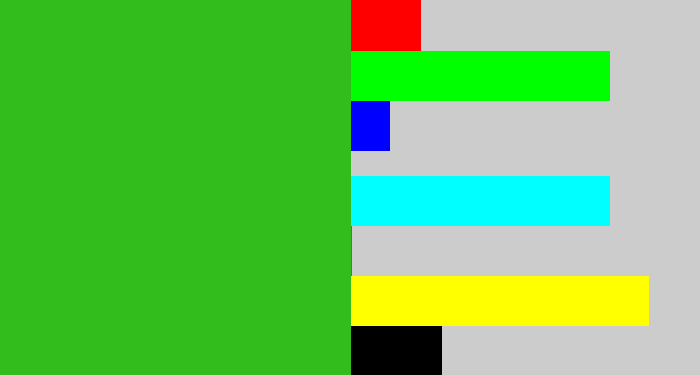 Hex color #32bd1d - green